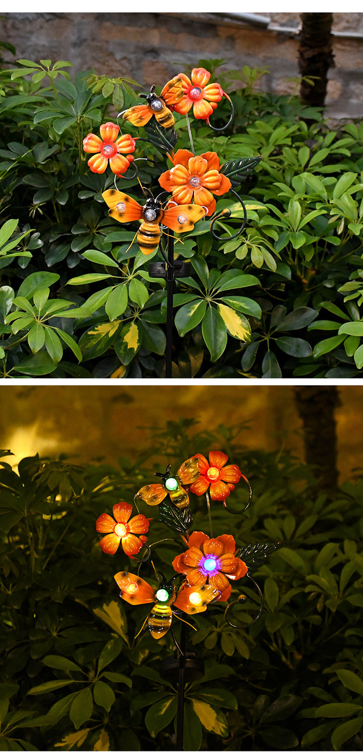 New Solar Iron Flower Butterfly Fire Lawn Light, Outdoor Garden LED Deco