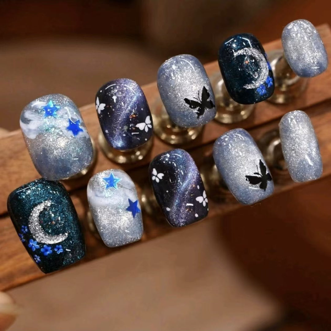 Artistic Starry Night Press-On Nail Art Bowlift