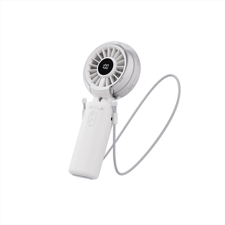 Cooling foldable rechargeable handheld fan with digital battery display and detachable neck strap Bowlift