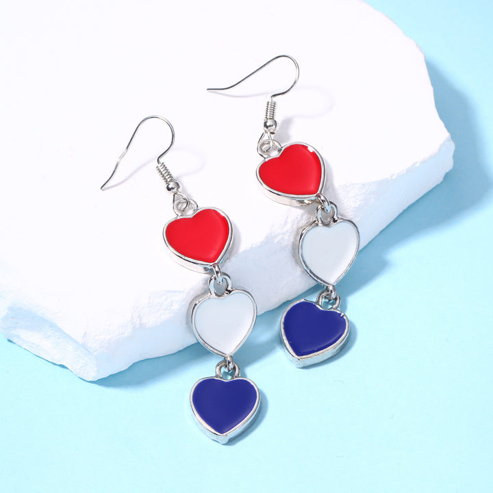 Women's long multi-row heart cascade earrings with enamel filling and fish hook clasp Bowlift