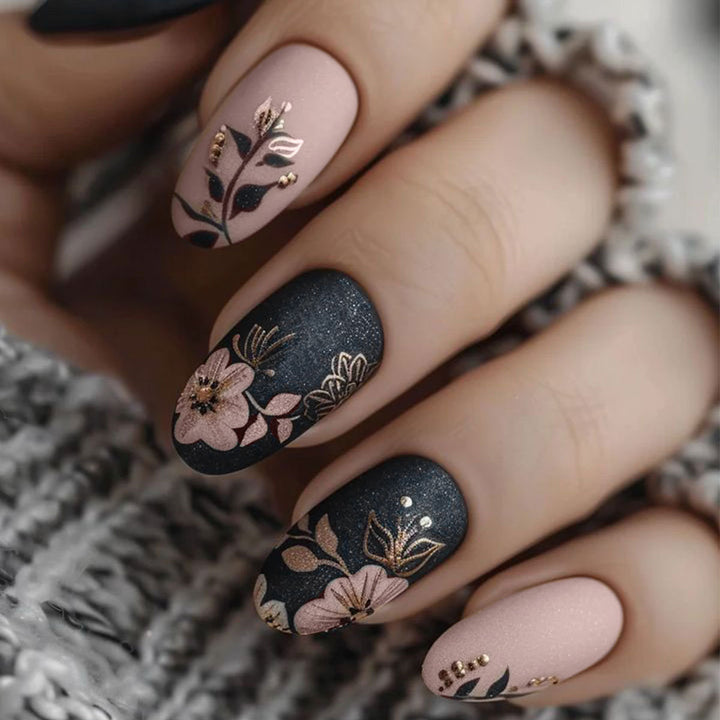 Professional Press-On Nail Set with Elegant Floral Design Bowlift