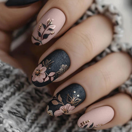 Professional Press-On Nail Set with Elegant Floral Design Bowlift