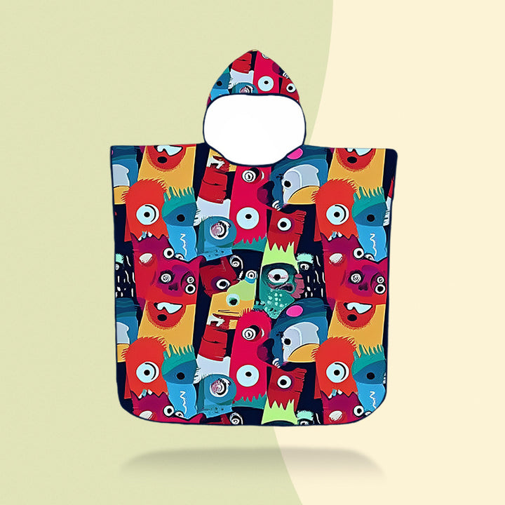 colorful hooded poncho with robot motif Bowlift