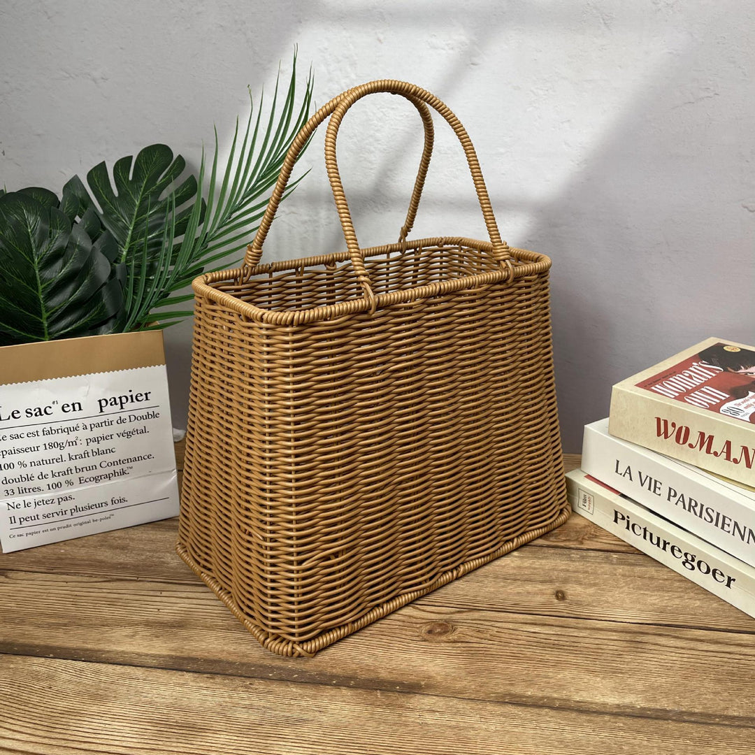 Women elegant braided basket with sturdy double handles Bowlift