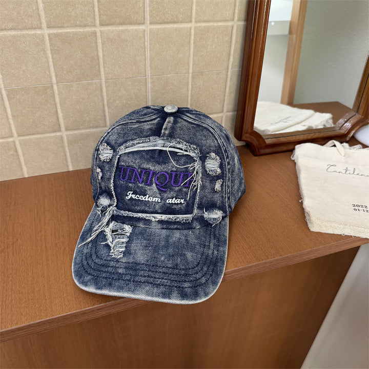 Men's Distressed Graphic Denim Baseball Cap Bowlift