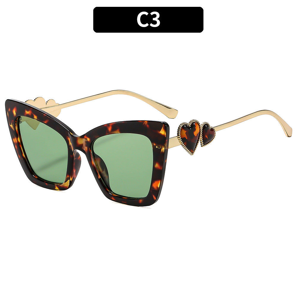 Heart-Accent Angular Cat-Eye Sunglasses