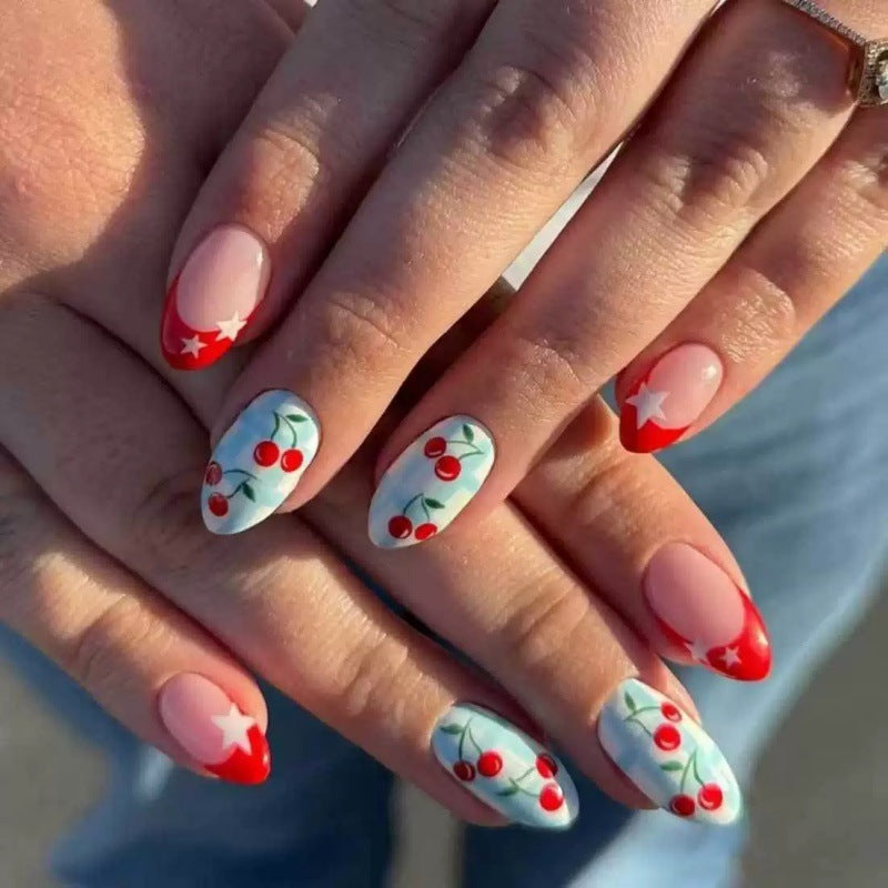 Creative art nails with cherry design Bowlift