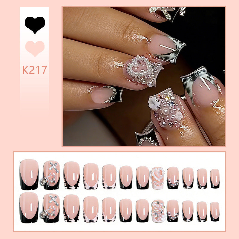 Artificial nail set with detailed 3D beads and glamorous design Bowlift