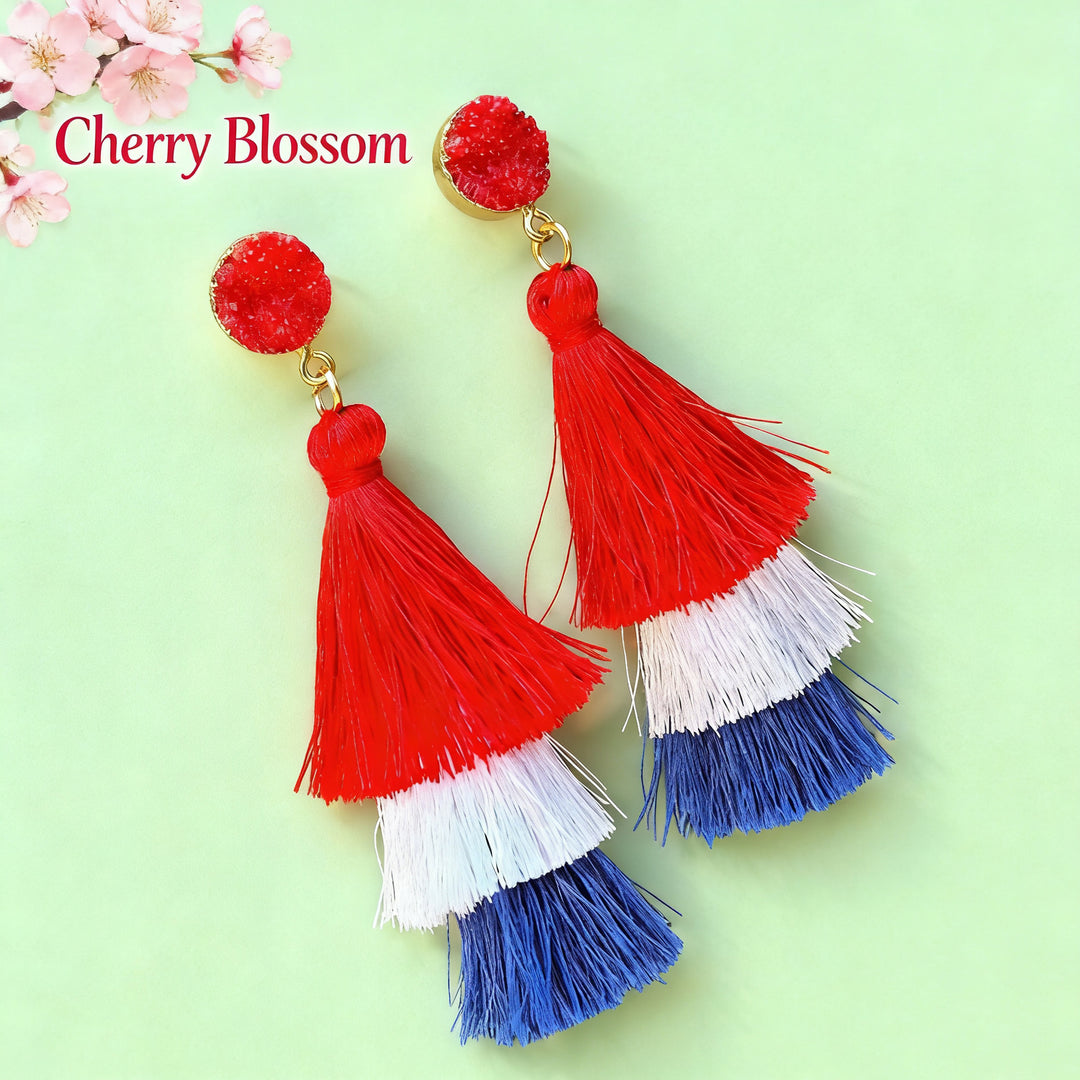 Women's multi-layer tassel earrings with tiered fringes and nickel-free stud closure Bowlift