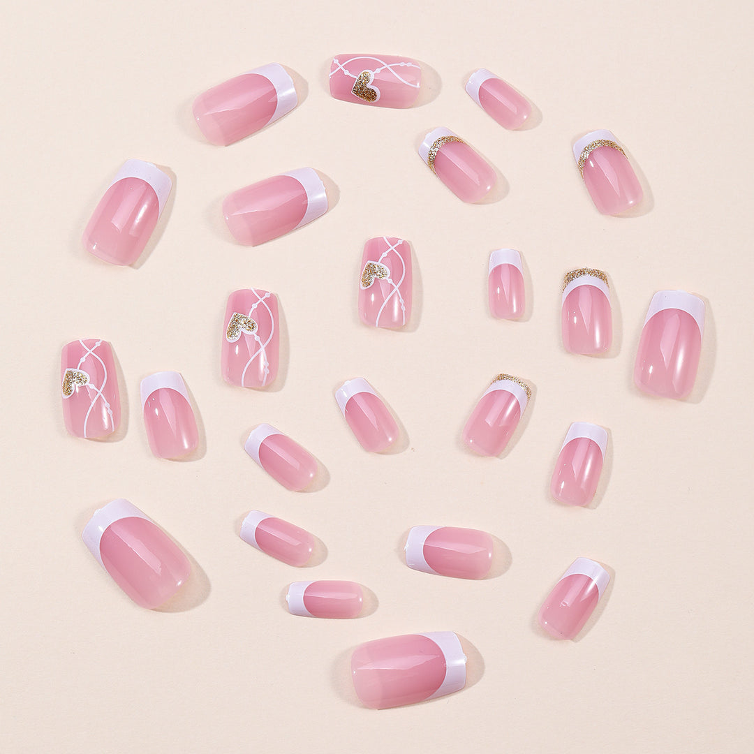 Elegant Heart-Accent Nail Art Extensions Bowlift