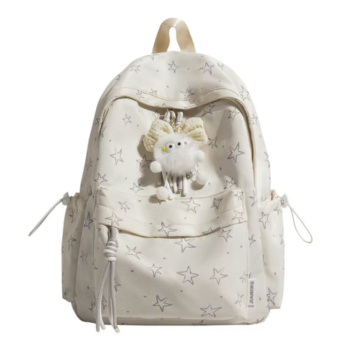 Star-Patterned Plush Backpack Bowlift