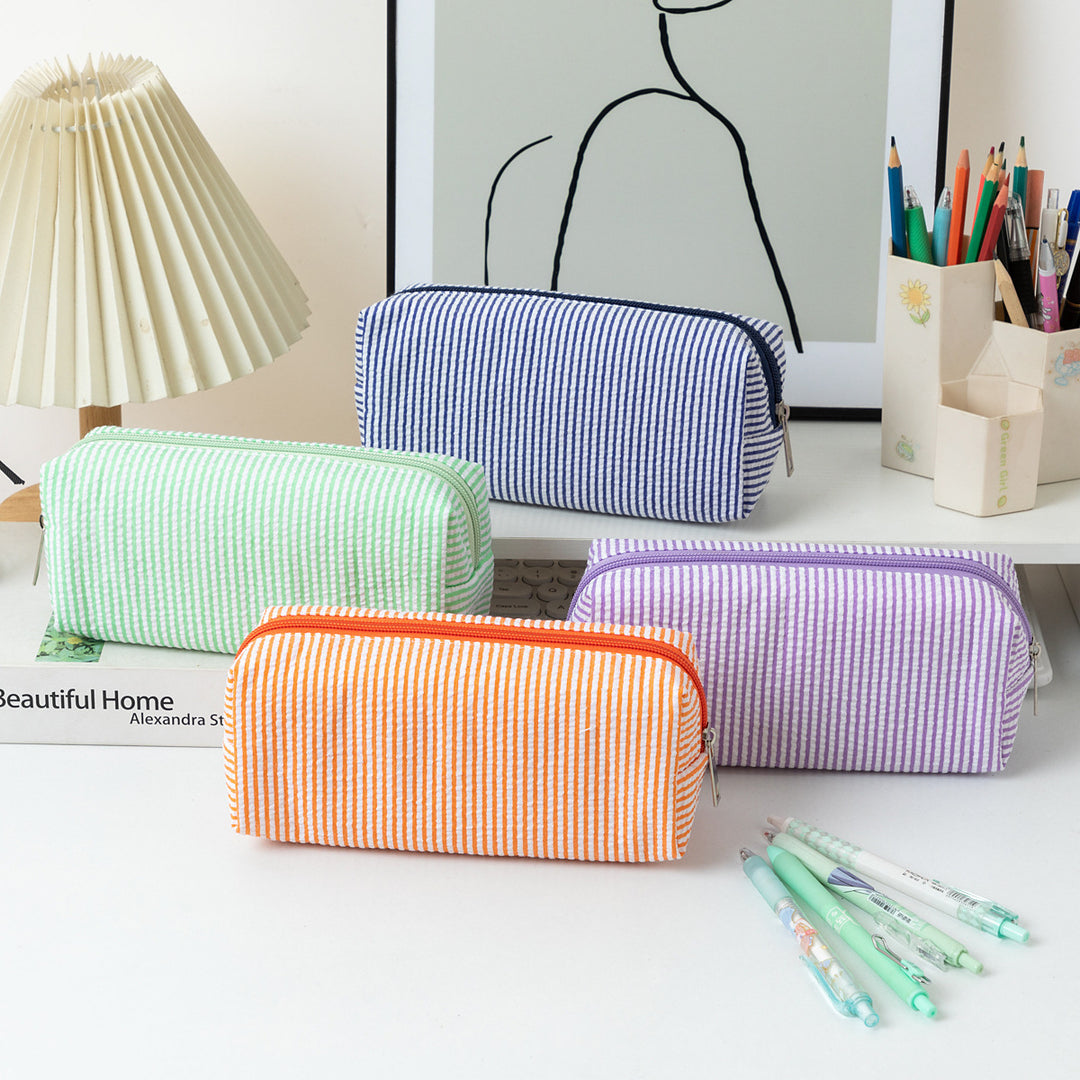 Striped Zippered Pencil Case Bag Bowlift