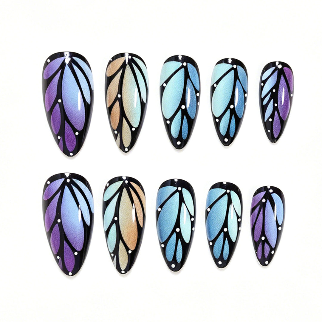 Artistic Stiletto Nail Art Set with Leaf Patterns Bowlift