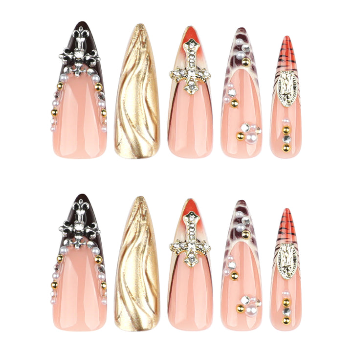 Artful acrylic nails with glitter and rhinestone decorations Bowlift
