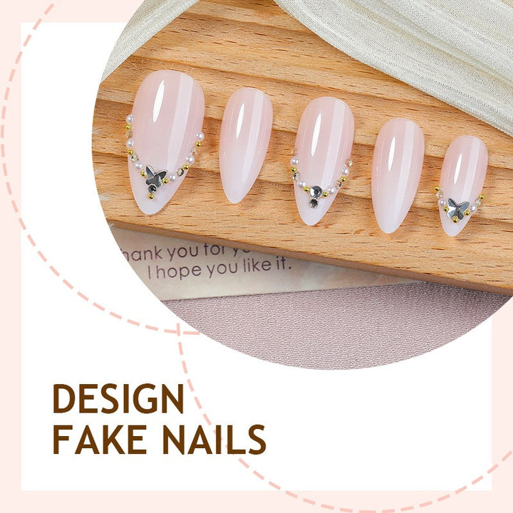 Acrylic nail set with elegant rhinestone decorations and glamorous designs Bowlift
