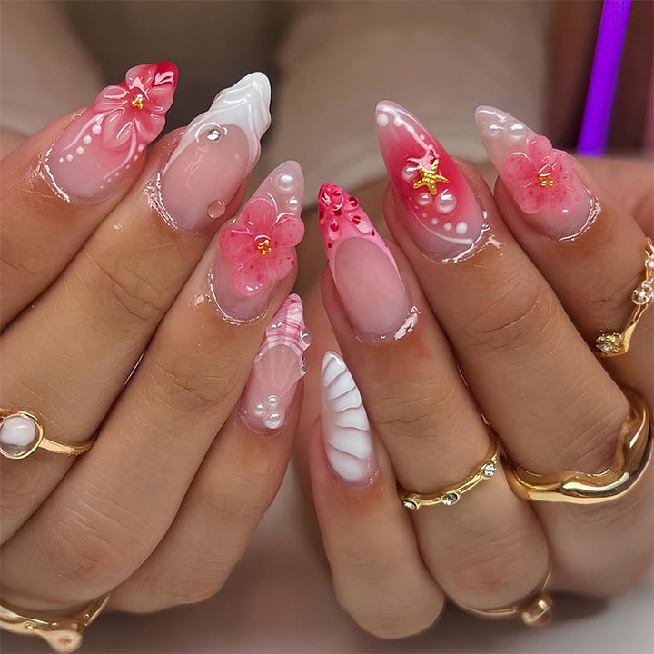 Elegant Floral Design Press-On Nail Set Bowlift