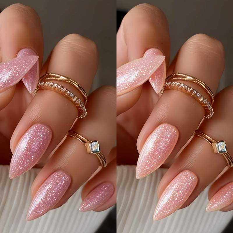 Glittering Almond-Shaped Press-On Nails Set Bowlift