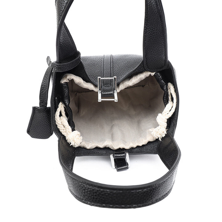 Dual-Compartment Textured Leather Tote Bag Bowlift