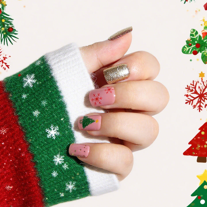 Festive Holiday-Themed Press-On Nail Art Bowlift