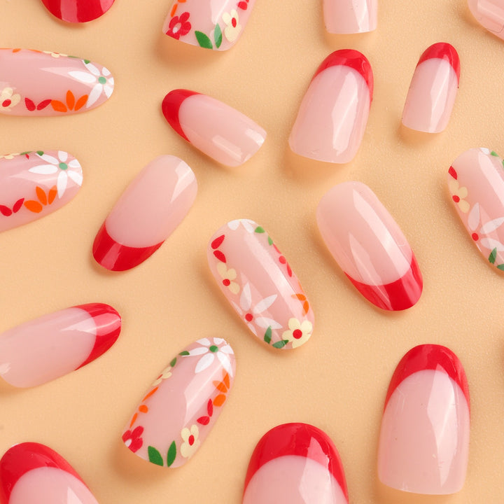 Floral French Tip False Nail Art Bowlift