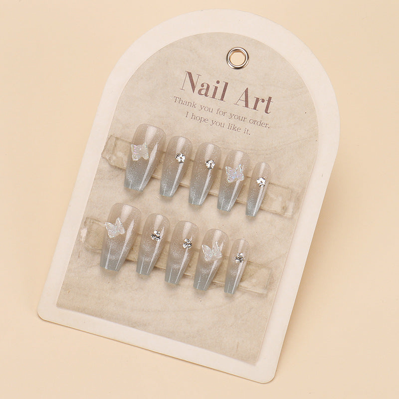 Glamorous Press-On Nail Set with Rhinestone and Glossy Finish Bowlift
