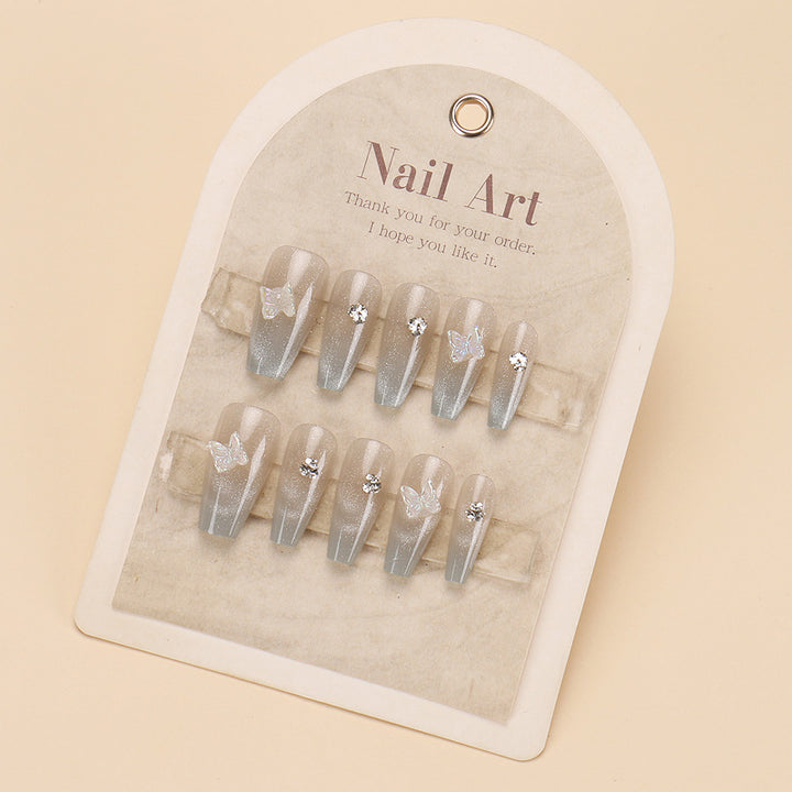 Glamorous Press-On Nail Set with Rhinestone and Glossy Finish Bowlift