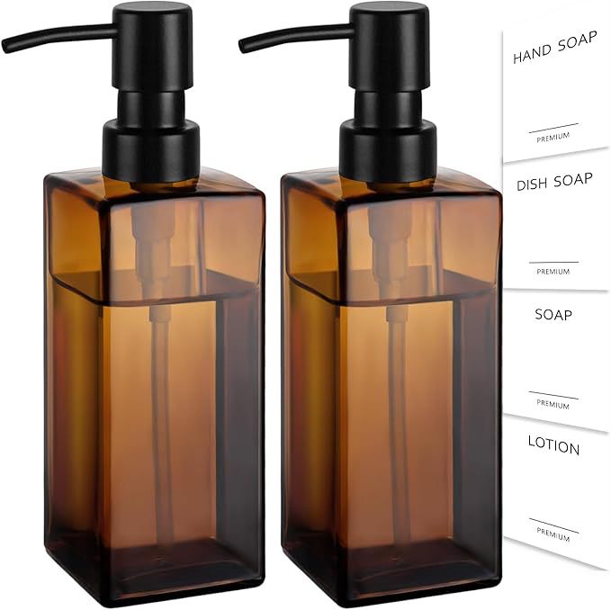 Refillable Tall Rectangular Glass Soap and Lotion Dispenser with Locking Pump Bowlift