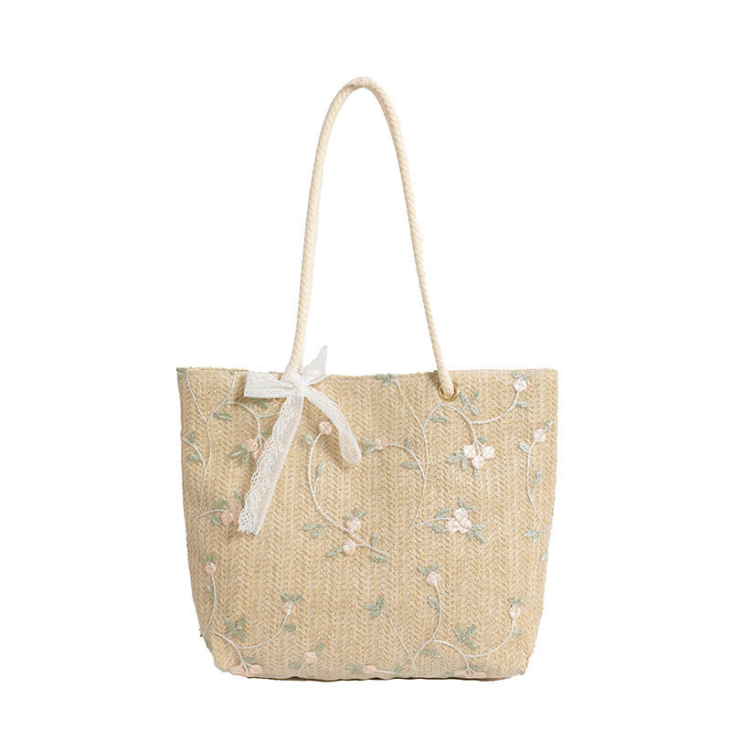WoEmbroidered Straw Tote Bag Bowlift