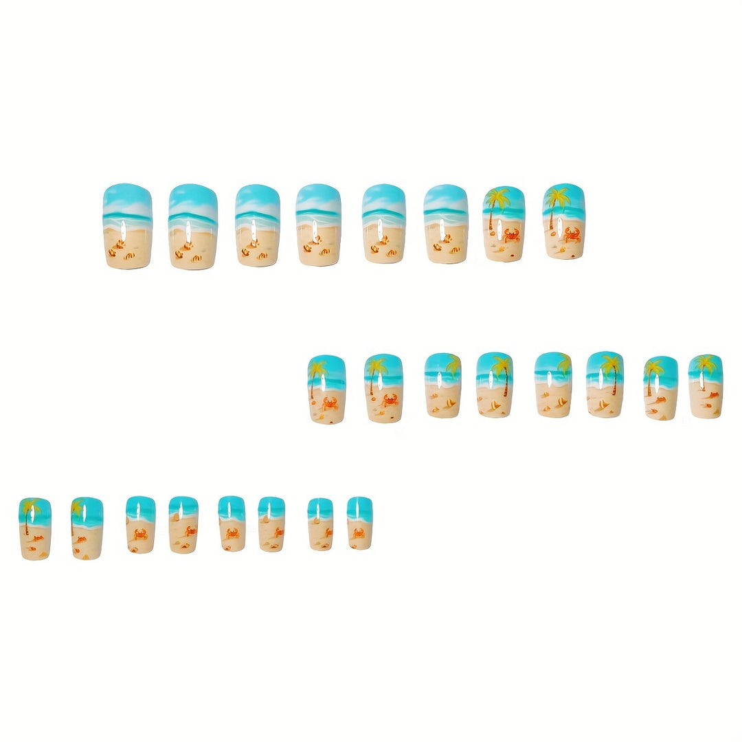 Artificial nails with maritime beach motif Bowlift