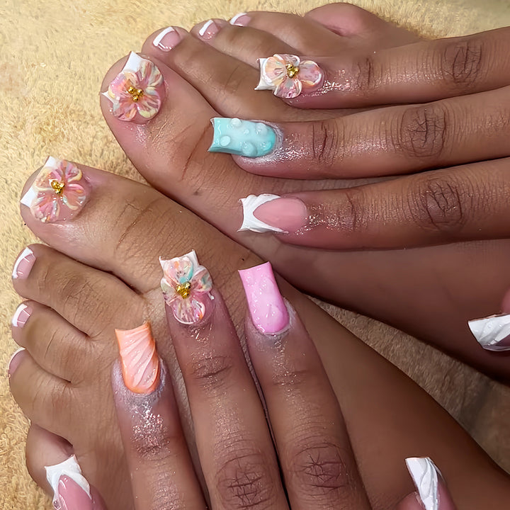 3D Floral Decorative Press-On Nails Set Bowlift