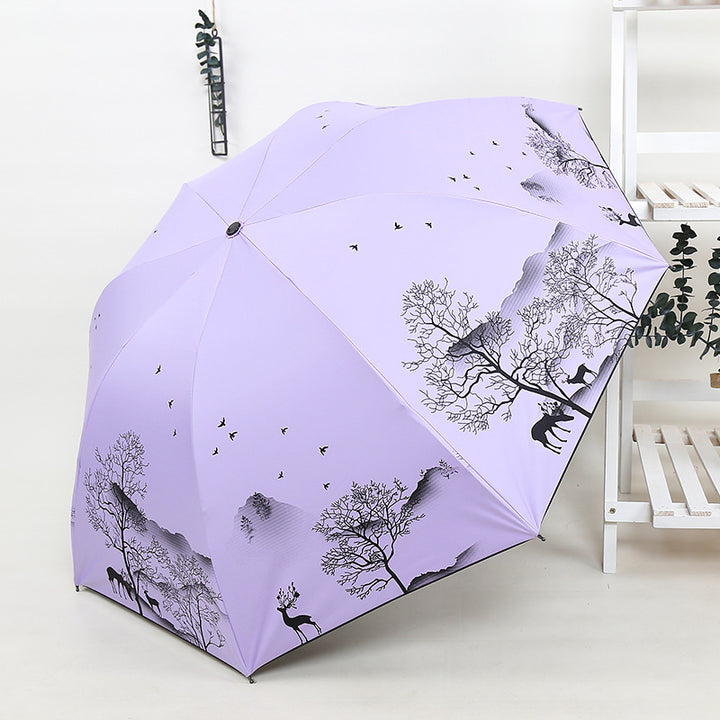 Ladies Foldable Umbrella with Artistic Nature Design Bowlift
