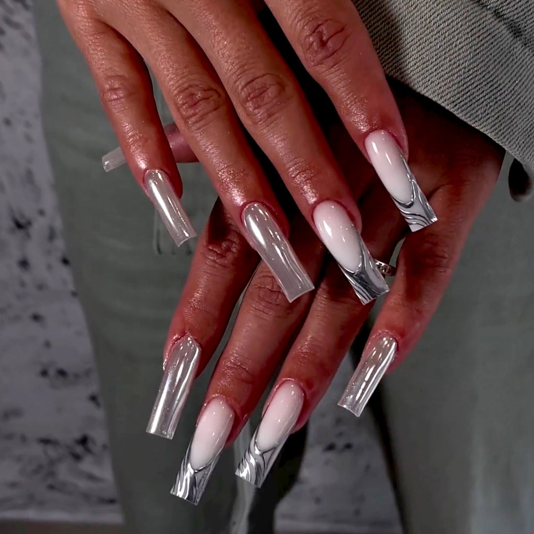 Artificial nail extensions with marbled design Bowlift