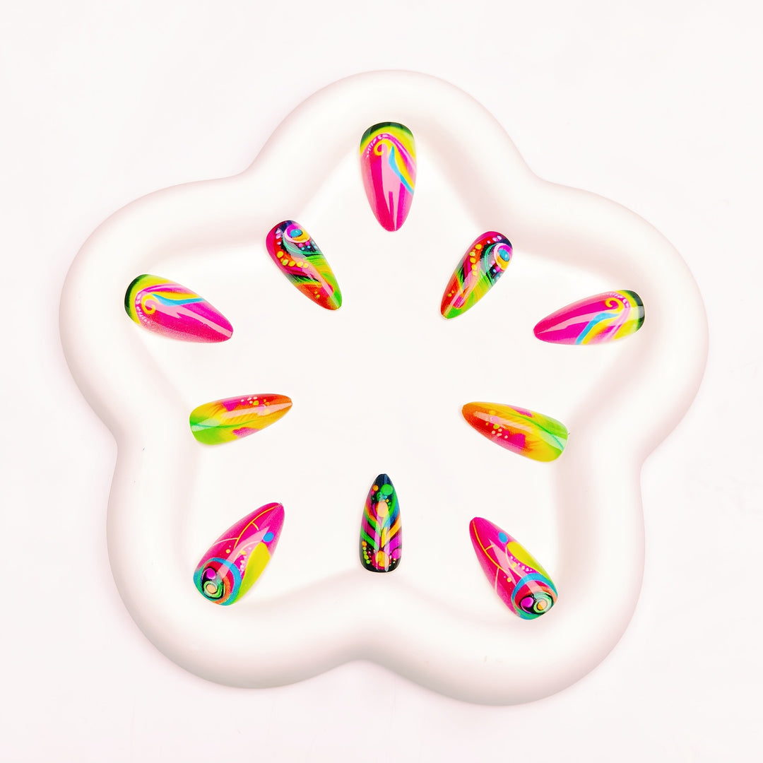 Creative artificial nails with neon pattern Bowlift