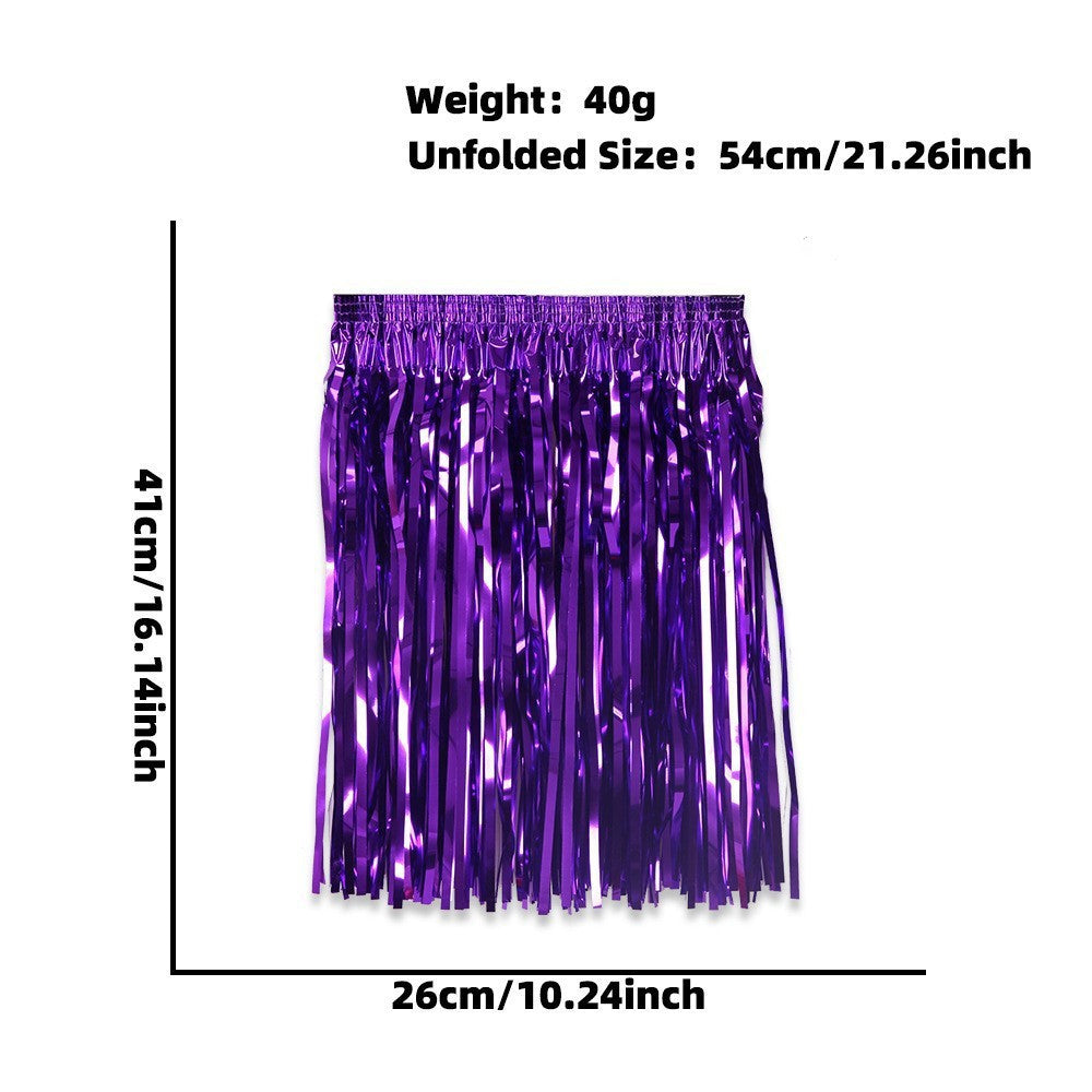 Women's nan metallic foil fringe hula skirt with elastic waistband party costume Bowlift