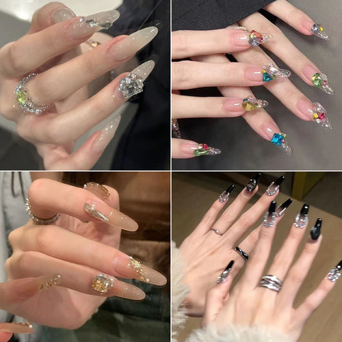 Glamorous Rhinestone-Embellished Press-On Nail Extensions Bowlift