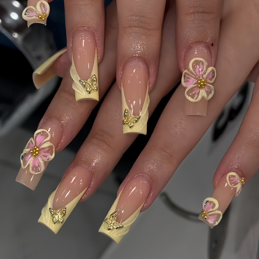 Decorative Nail Enhancements with Floral Accents Bowlift