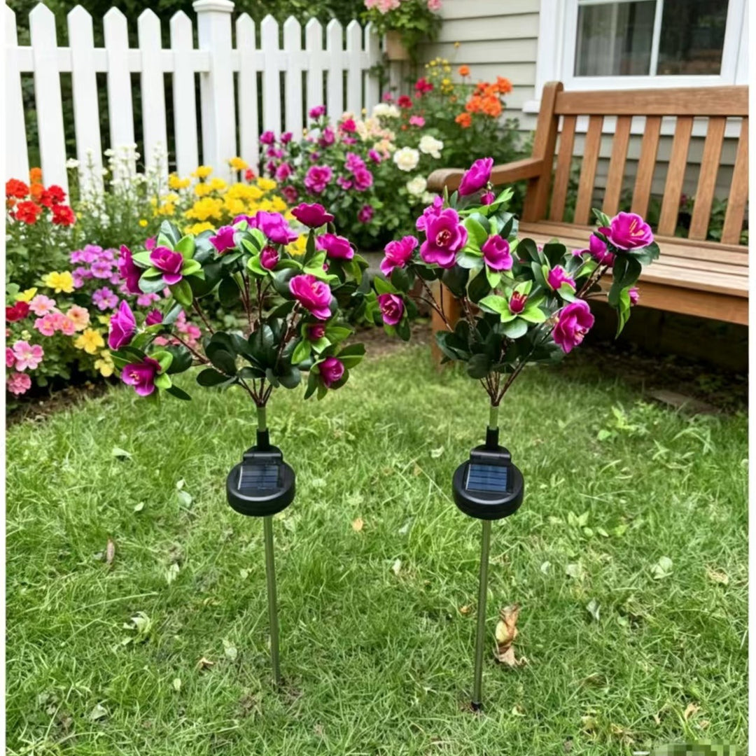 Solar-Powered Realistic Camellia Floral Garden Stake Lights With Adjustable LED Heads And Stainless Steel Spike Bowlift