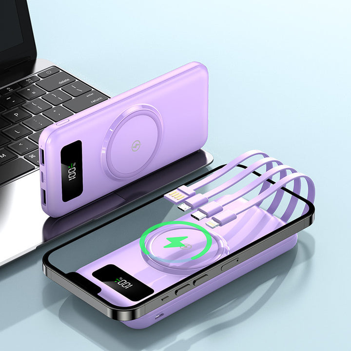 Portable power bank with integrated Qi charging function and digital display Bowlift