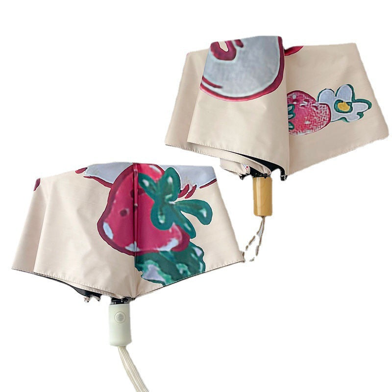 Ladies folding umbrella with cheerful strawberry motif Bowlift