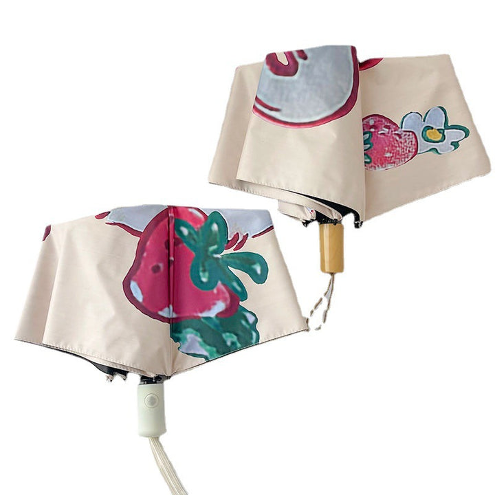 Ladies folding umbrella with cheerful strawberry motif Bowlift