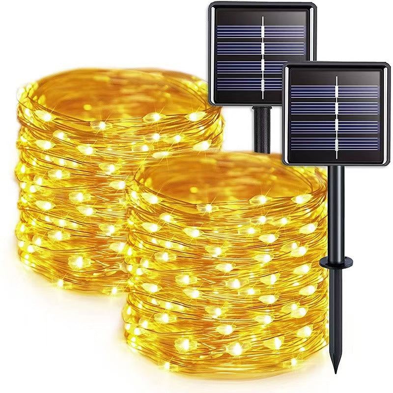 Outdoor Solar Waterproof Fairy String Lights With Dual Panel Stake And Memory Mode Bowlift