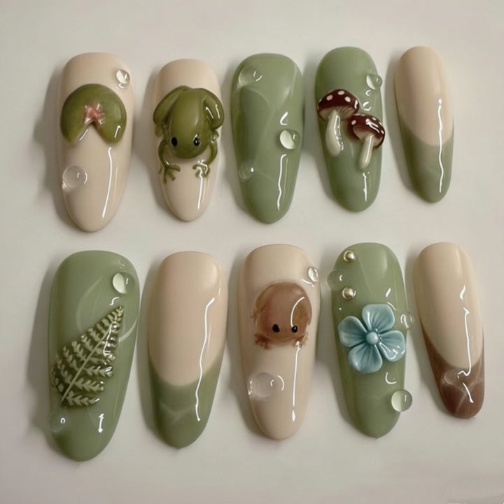 Artistic Floral and Star-Embellished Press-On Nail Set Bowlift