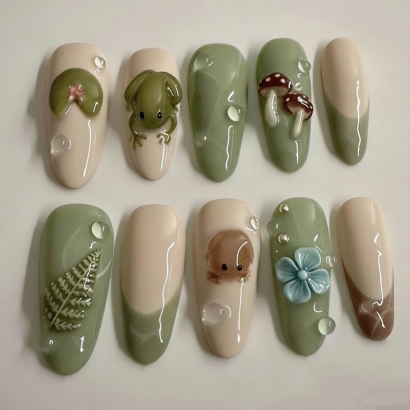 Nature-Themed Artistic Press-On Nail Set Bowlift