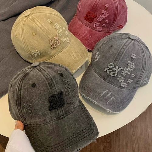 Women's Distressed Graphic Embroidered Baseball Cap Bowlift