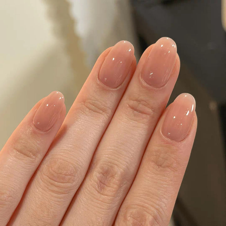 Glossy Natural Almond-Shaped Press-On Nail Tips Bowlift