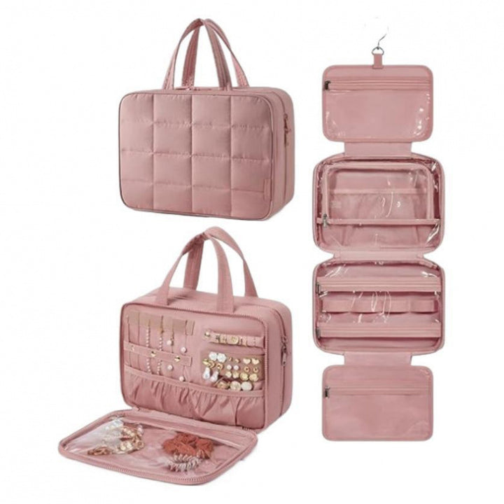 Jewelry Organizer Bag with Removable Hook and Transparent Compartment Division Bowlift
