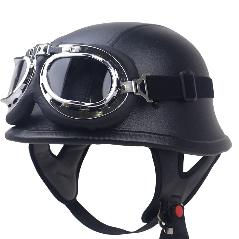 Vintage Carbon Fiber Motorcycle Helmet with Goggles Bowlift
