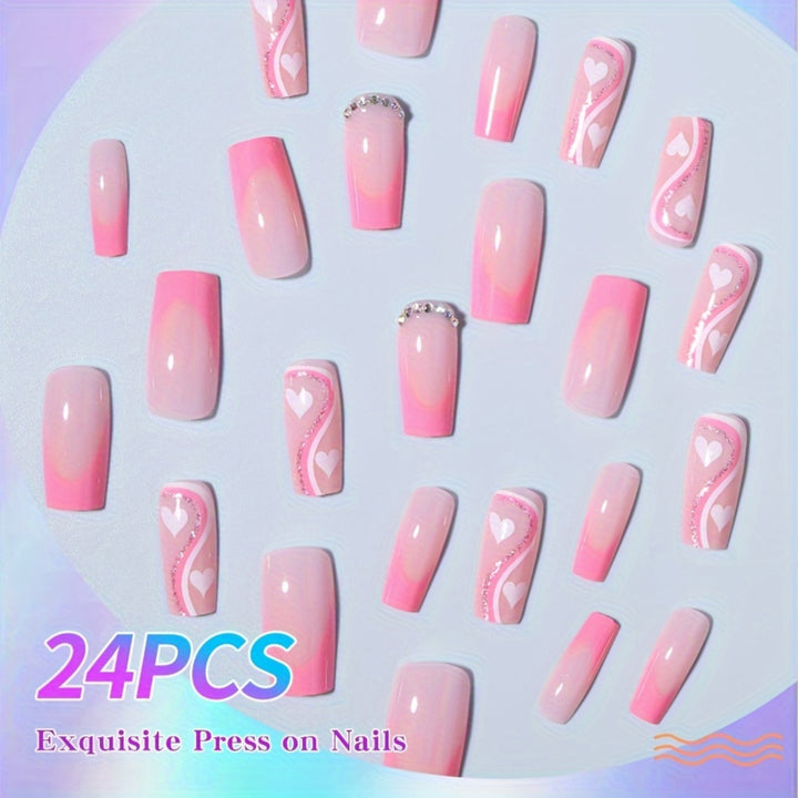 Artificial nail set with romantic heart designs and glamorous accents Bowlift