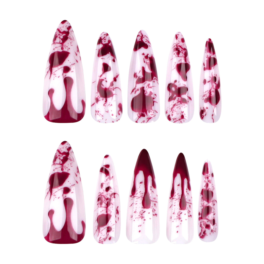 Artificial long stiletto nails with blood design Bowlift