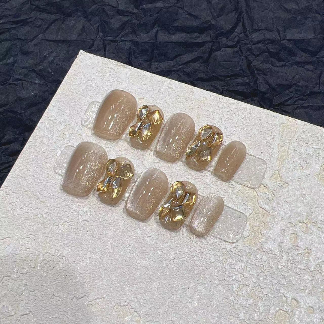 Premium Decorative Press-On Nail Set with Shimmering Gemstone Accents Bowlift